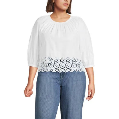 Women's Gathered Eyelet Top