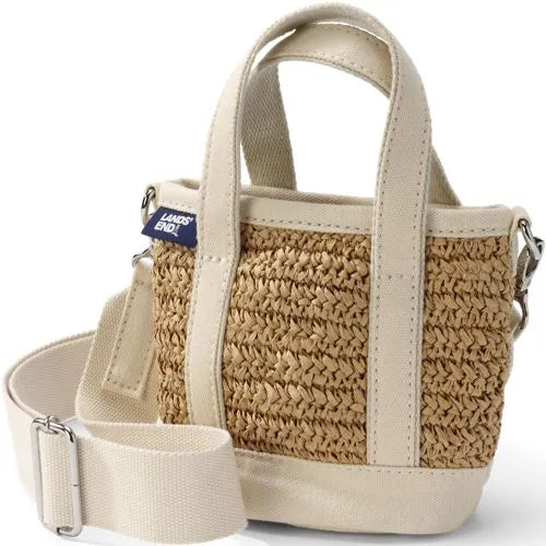 Mini Raffia Open Top Canvas Tote Bag