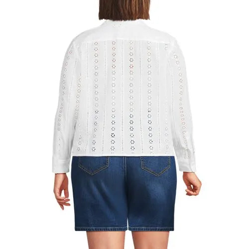 Women's Eyelet Cropped Button Front Shirt