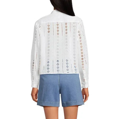 Women's Eyelet Cropped Button Front Shirt