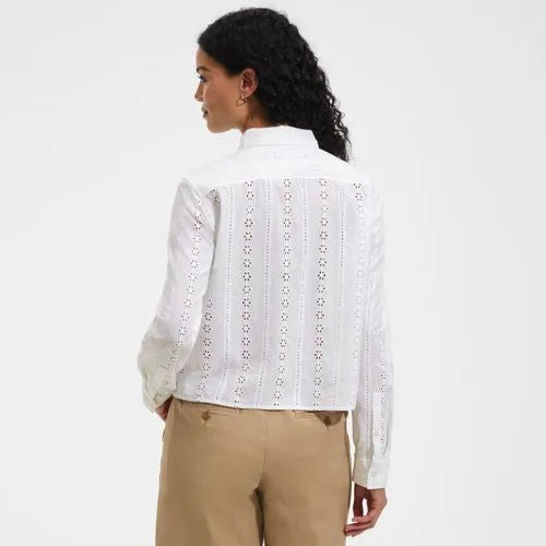 Women's Eyelet Cropped Button Front Shirt