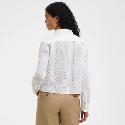 Women's Eyelet Cropped Button Front Shirt