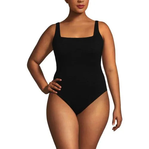 Womens Boucle Square Neck Scoop Back One Piece Swimsuit