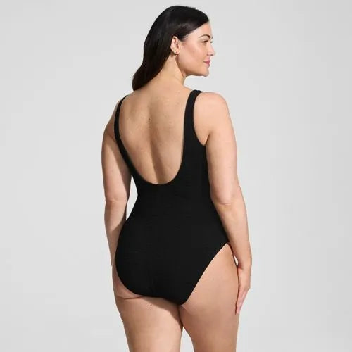 Womens Boucle Square Neck Scoop Back One Piece Swimsuit