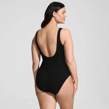 Womens Boucle Square Neck Scoop Back One Piece Swimsuit