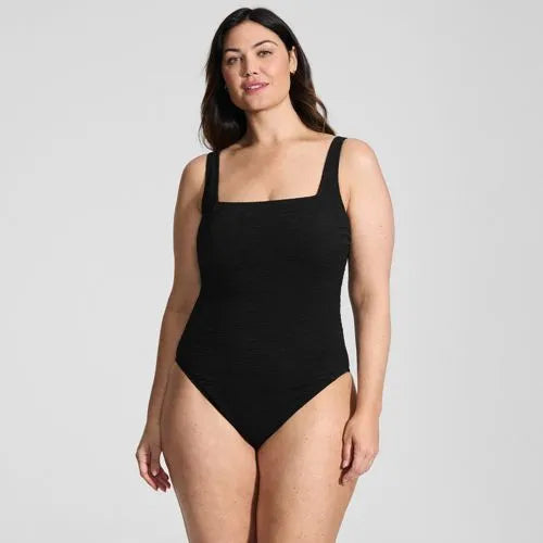 Womens Boucle Square Neck Scoop Back One Piece Swimsuit