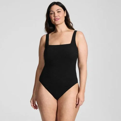Womens Boucle Square Neck Scoop Back One Piece Swimsuit