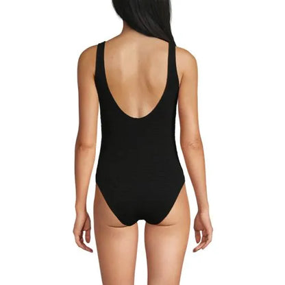 Womens Boucle Square Neck Scoop Back One Piece Swimsuit