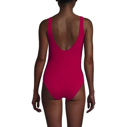 Womens Boucle Square Neck Scoop Back One Piece Swimsuit