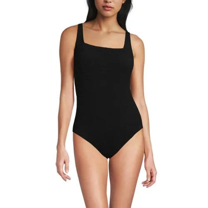Womens Boucle Square Neck Scoop Back One Piece Swimsuit