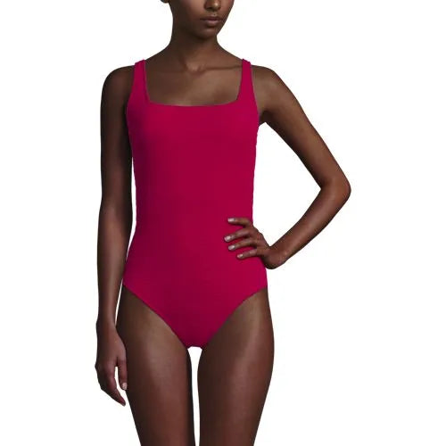 Womens Boucle Square Neck Scoop Back One Piece Swimsuit