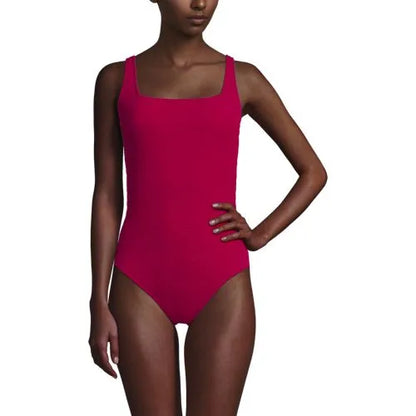 Womens Boucle Square Neck Scoop Back One Piece Swimsuit