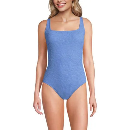 Womens Boucle Square Neck Scoop Back One Piece Swimsuit