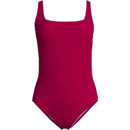 Womens Boucle Square Neck Scoop Back One Piece Swimsuit