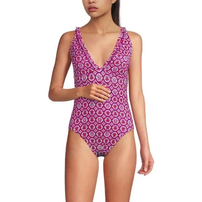 Women's Mastectomy LE x T and T The Tegan Ruffle V-neck Plunge One Piece