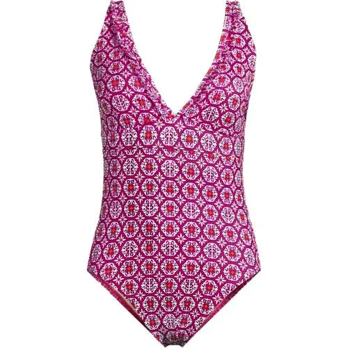 Women's Mastectomy LE x T and T The Tegan Ruffle V-neck Plunge One Piece