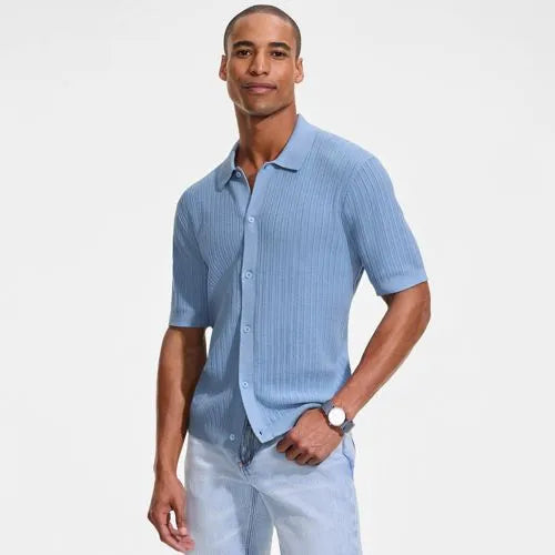 Men's Short Sleeve Lightweight Button Through Polo