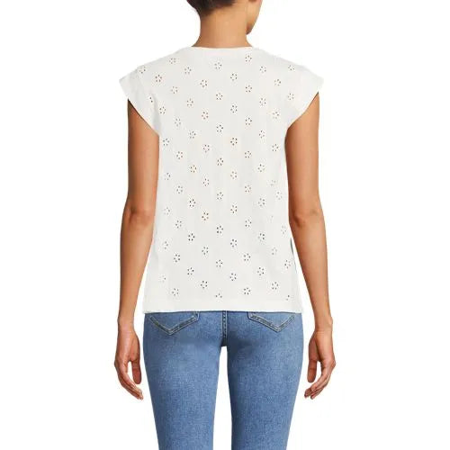 Women's Cap Sleeve Eyelet Pintuck Swing Top