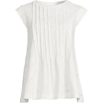 Women's Cap Sleeve Eyelet Pintuck Swing Top