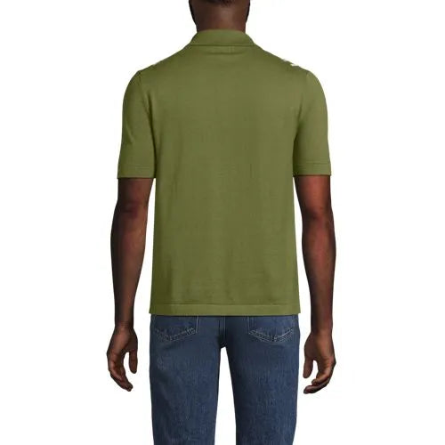 Men's Short Sleeve Striped Button Through Sweater Polo