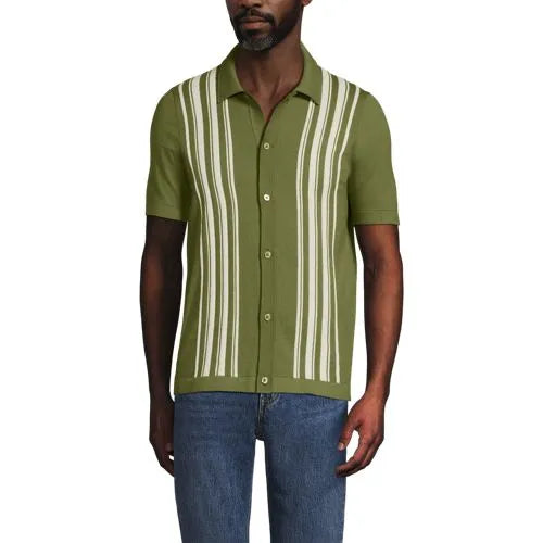 Men's Short Sleeve Striped Button Through Sweater Polo