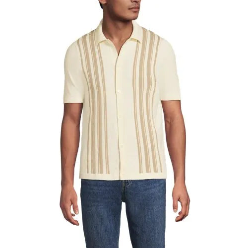 Men's Short Sleeve Striped Button Through Sweater Polo