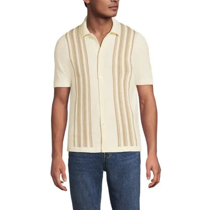 Men's Short Sleeve Striped Button Through Sweater Polo