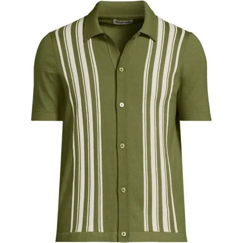 Men's Short Sleeve Striped Button Through Sweater Polo