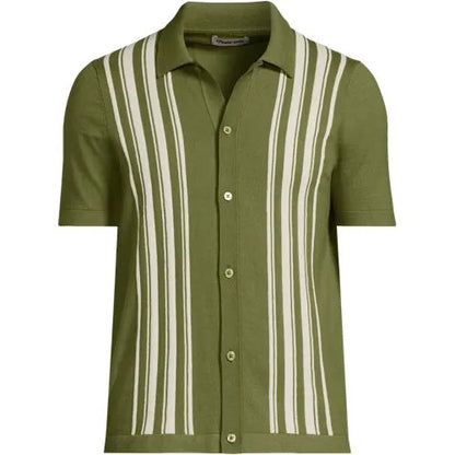 Men's Short Sleeve Striped Button Through Sweater Polo