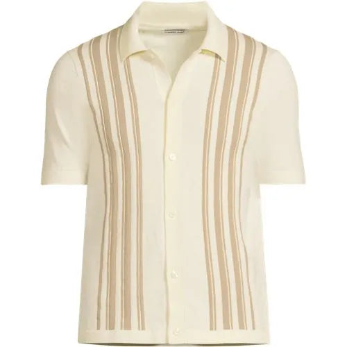 Men's Short Sleeve Striped Button Through Sweater Polo