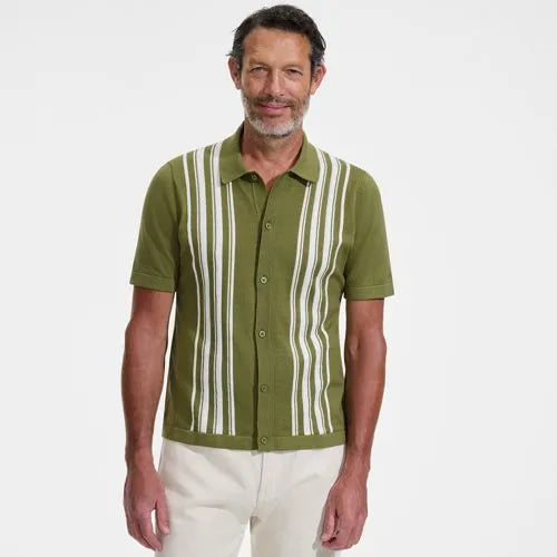 Men's Short Sleeve Striped Button Through Sweater Polo
