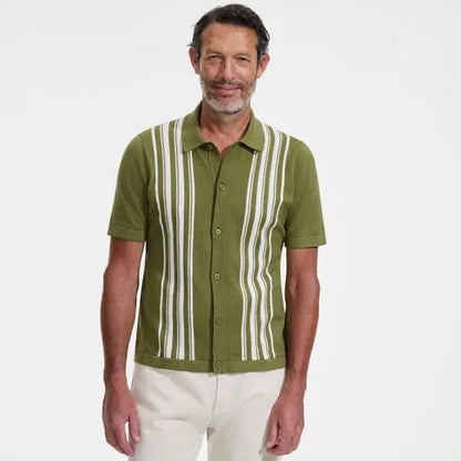 Men's Short Sleeve Striped Button Through Sweater Polo
