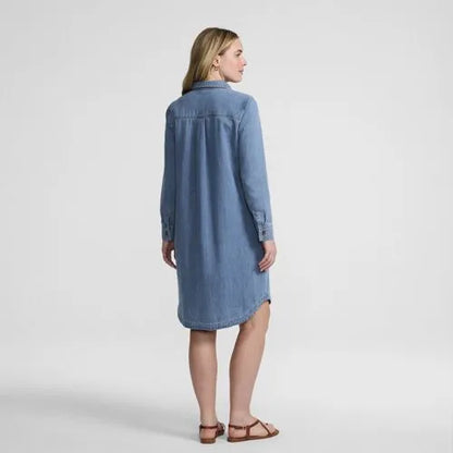 Women's Light Weight Denim Long Sleeve Button Front Shirt Dress