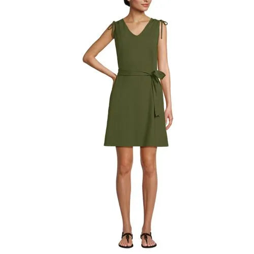 Women's Cotton Jersey Shoulder Tie Belted Mini Dress