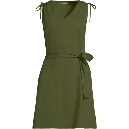 Women's Cotton Jersey Shoulder Tie Belted Mini Dress