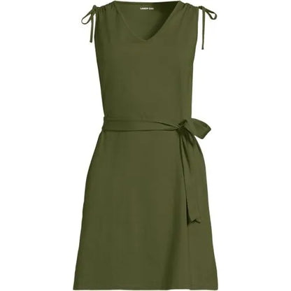 Women's Cotton Jersey Shoulder Tie Belted Mini Dress