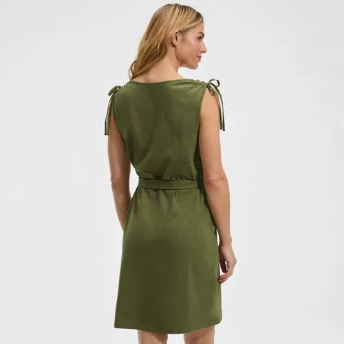 Women's Cotton Jersey Shoulder Tie Belted Mini Dress