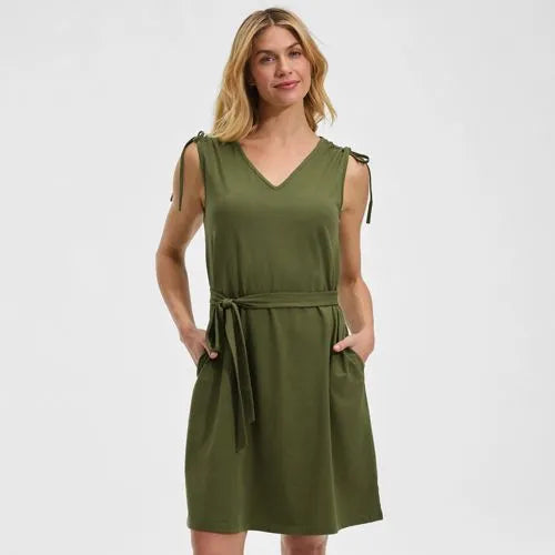 Women's Cotton Jersey Shoulder Tie Belted Mini Dress