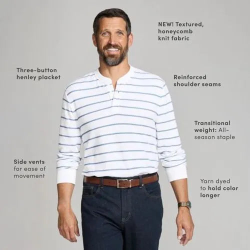 Men's Long Sleeve Honeycomb Pique Henley
