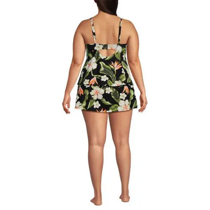 Women's Plus Size Square Neck Flutter Tankini Control Skirt Set