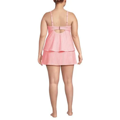 Women's Plus Size Square Neck Flutter Tankini Control Skirt Set