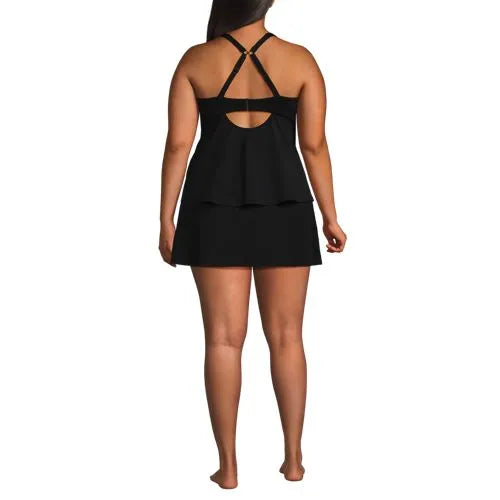 Women's Plus Size Square Neck Flutter Tankini Control Skirt Set