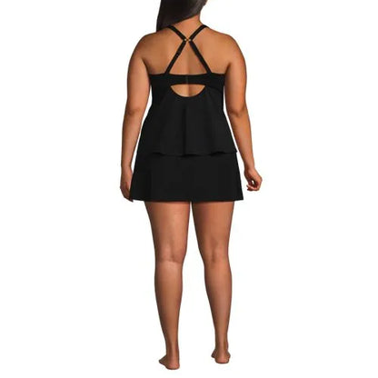 Women's Plus Size Square Neck Flutter Tankini Control Skirt Set