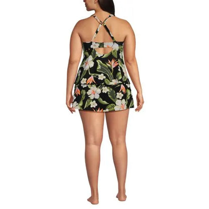 Women's Plus Size Square Neck Flutter Tankini Control Skirt Set