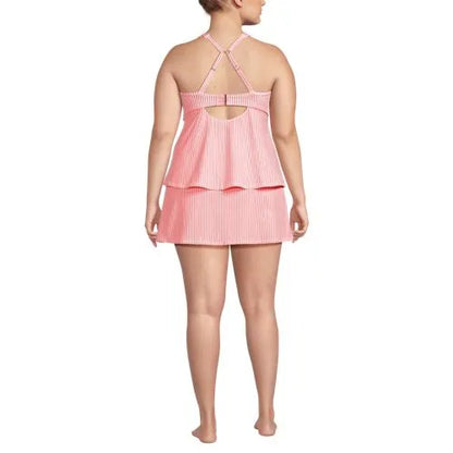 Women's Plus Size Square Neck Flutter Tankini Control Skirt Set