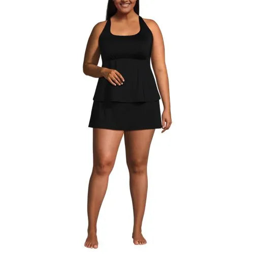 Women's Plus Size Square Neck Flutter Tankini Control Skirt Set