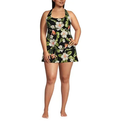 Women's Plus Size Square Neck Flutter Tankini Control Skirt Set