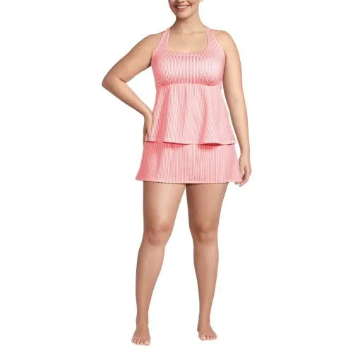 Women's Plus Size Square Neck Flutter Tankini Control Skirt Set