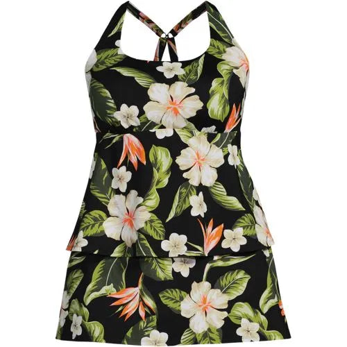 Women's Plus Size Square Neck Flutter Tankini Control Skirt Set