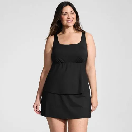 Women's Plus Size Square Neck Flutter Tankini Control Skirt Set